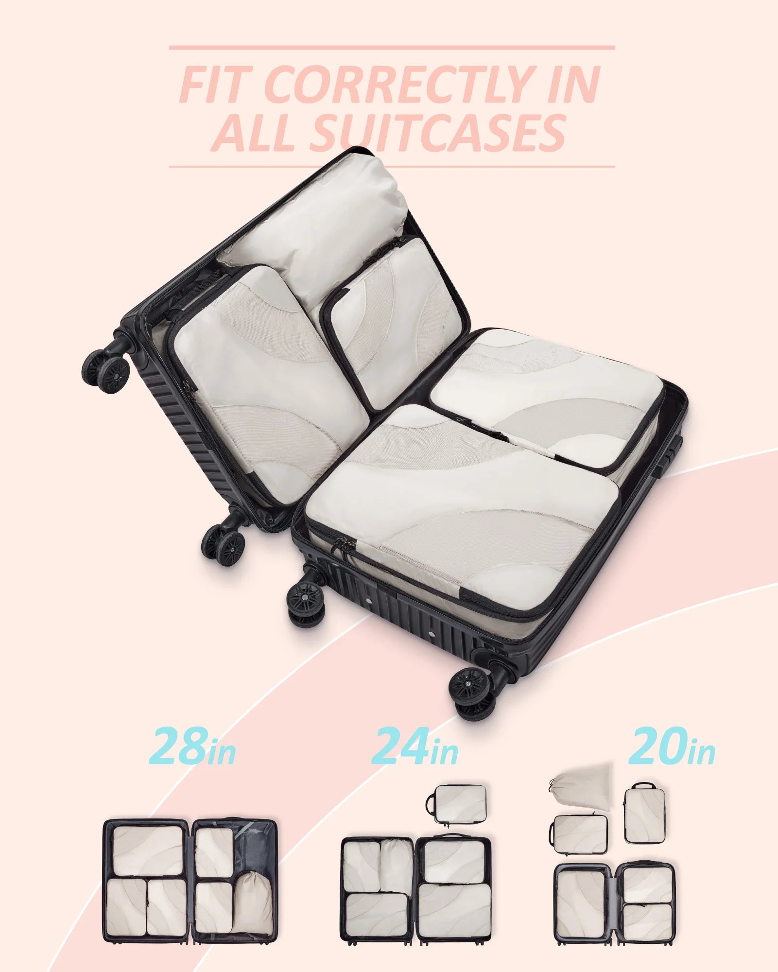BAGSMART 6 Set Compression Packing Cubes for Travel Lightweight Suitcase Organizers Bag Set Travel Cubes for Luggage