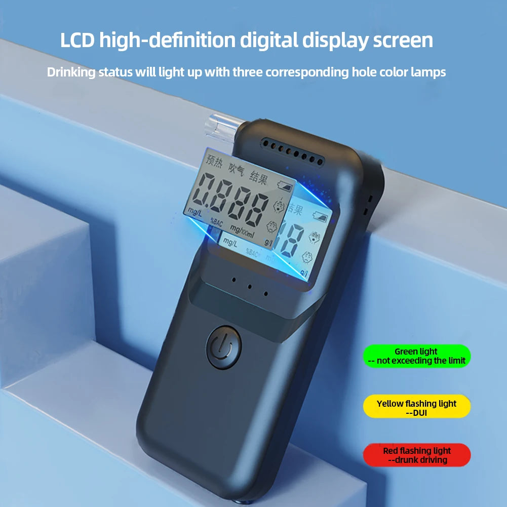 Digital Alcohol Breathalyzer Accurate LCD Display Alcohol Detector with 5 Mouthpieces Drunk Driving Analyzer for Home Party Use