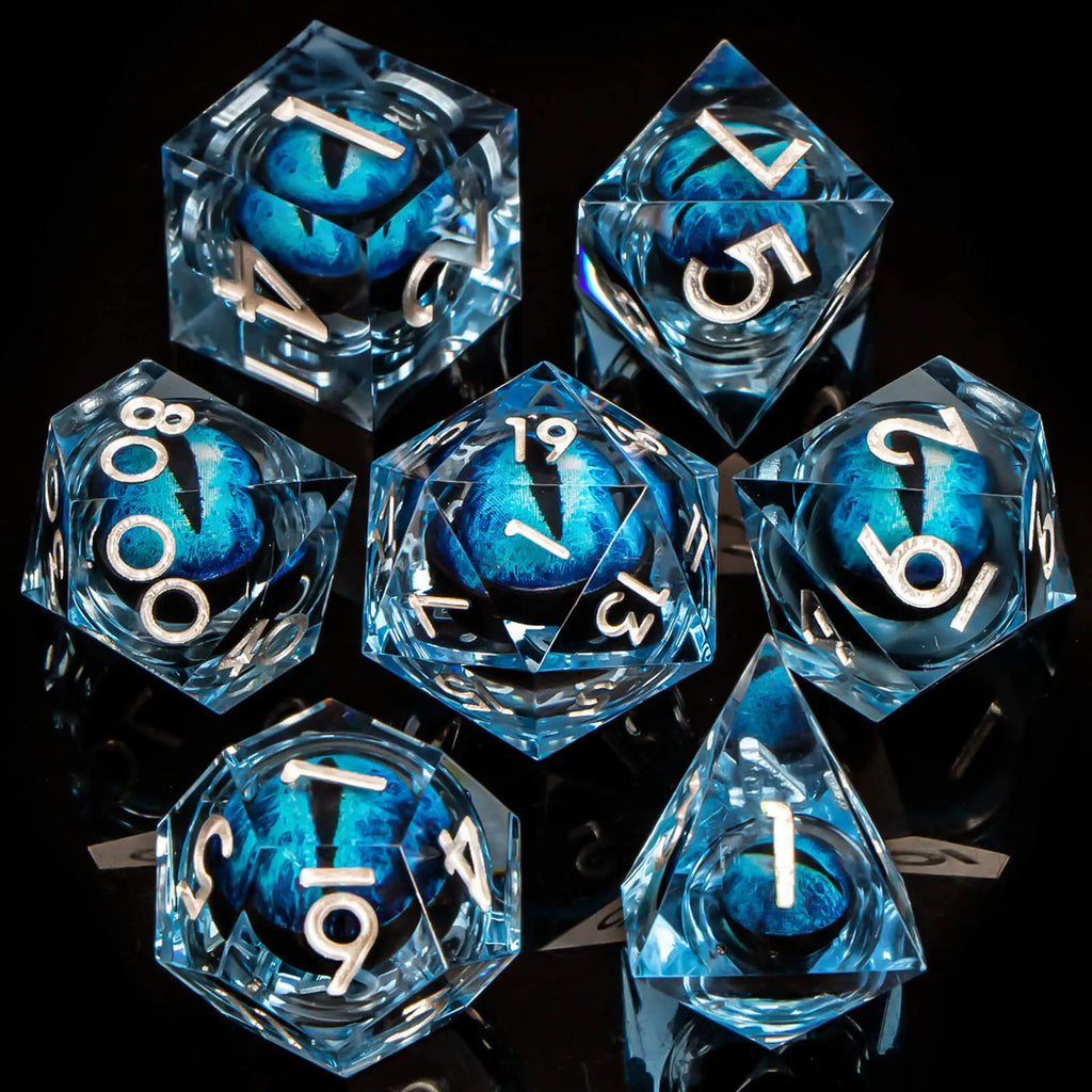 7pcs Dragon Eye D&D Dice Set DND, Sharp Edge Resin Liquid Core Dungeon and Dragon Dice, Role Playing Dice D20 D12 D10 D8 D6 D4