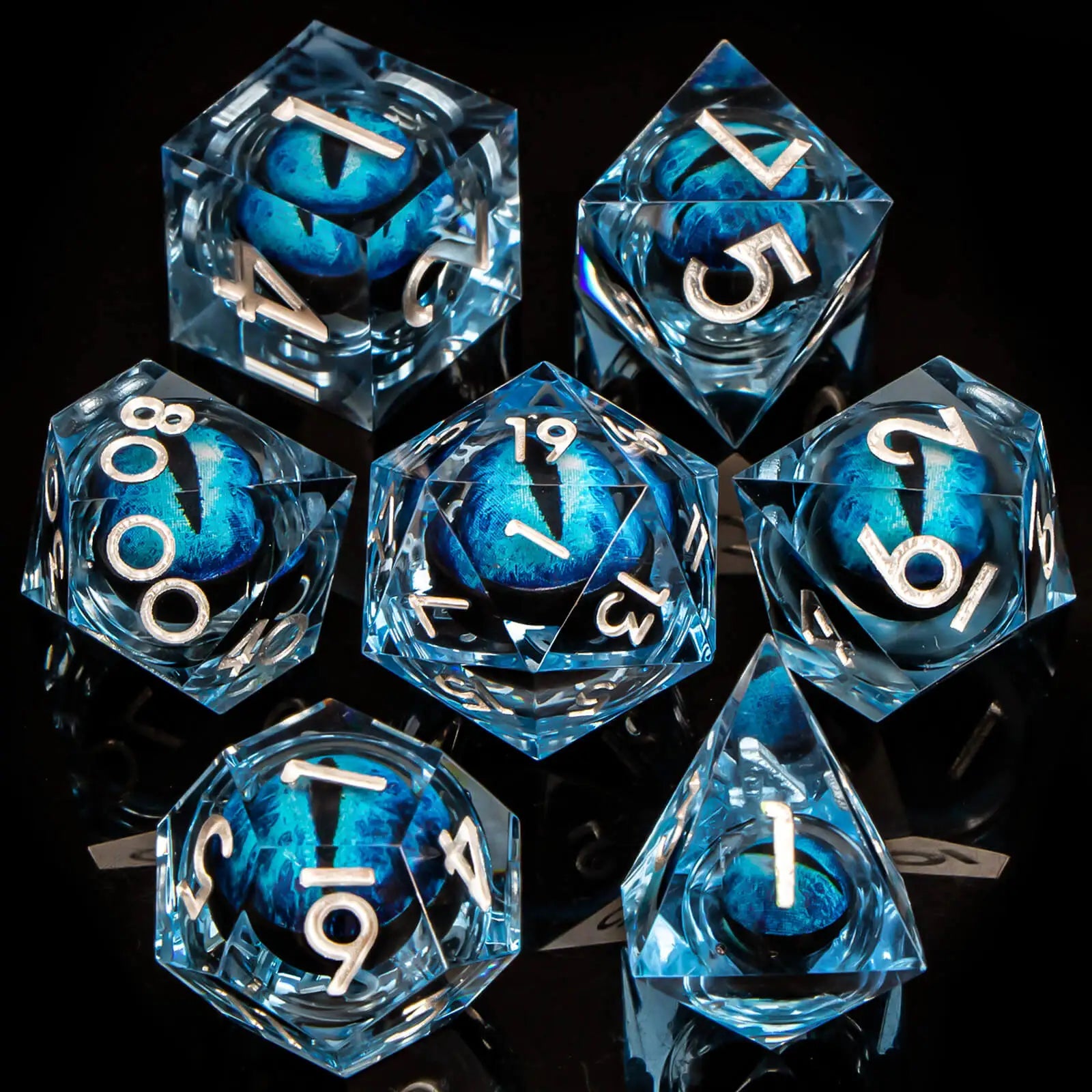 7pcs Dragon Eye D&D Dice Set DND, Sharp Edge Resin Liquid Core Dungeon and Dragon Dice, Role Playing Dice D20 D12 D10 D8 D6 D4
