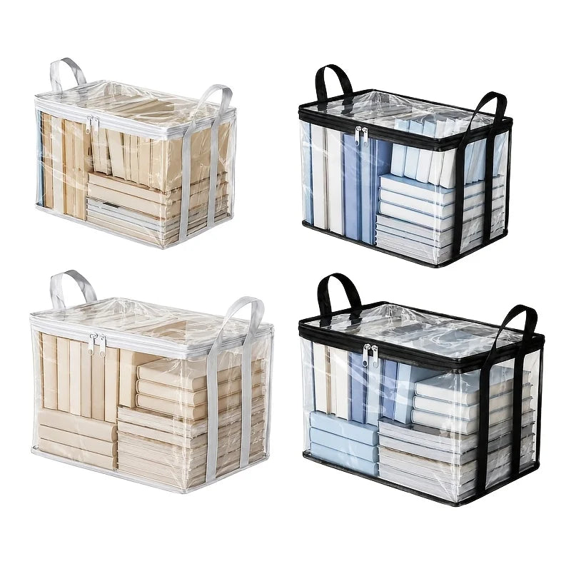 4pcs Clear PVC Storage Bag, Foldable Dustproof Organizer Bin with Handles, Double Zipper Travel Luggage Packing Cube for Clothes