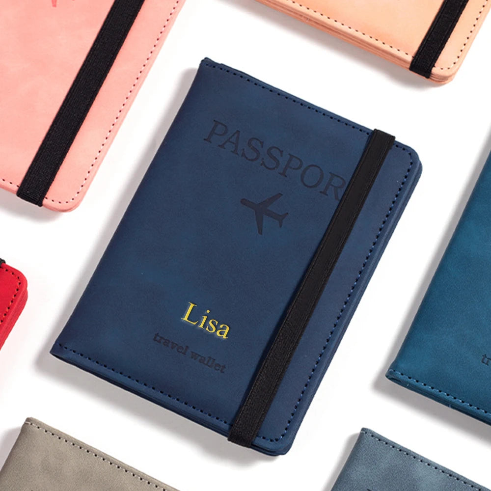 Customized Name PU Men's RFID Passport Holder 2-Style Envelope, Airplane Pattern Printed Anti-Theft Passport Wallet, Minimalist