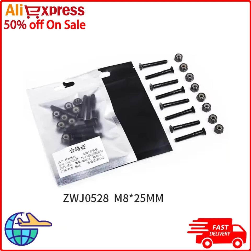 16Pcs Screws Bolts+Nuts 25/28/30mm Accessories Carbon Steel Long Board M5 Nuts Replacement Skateboard Tool