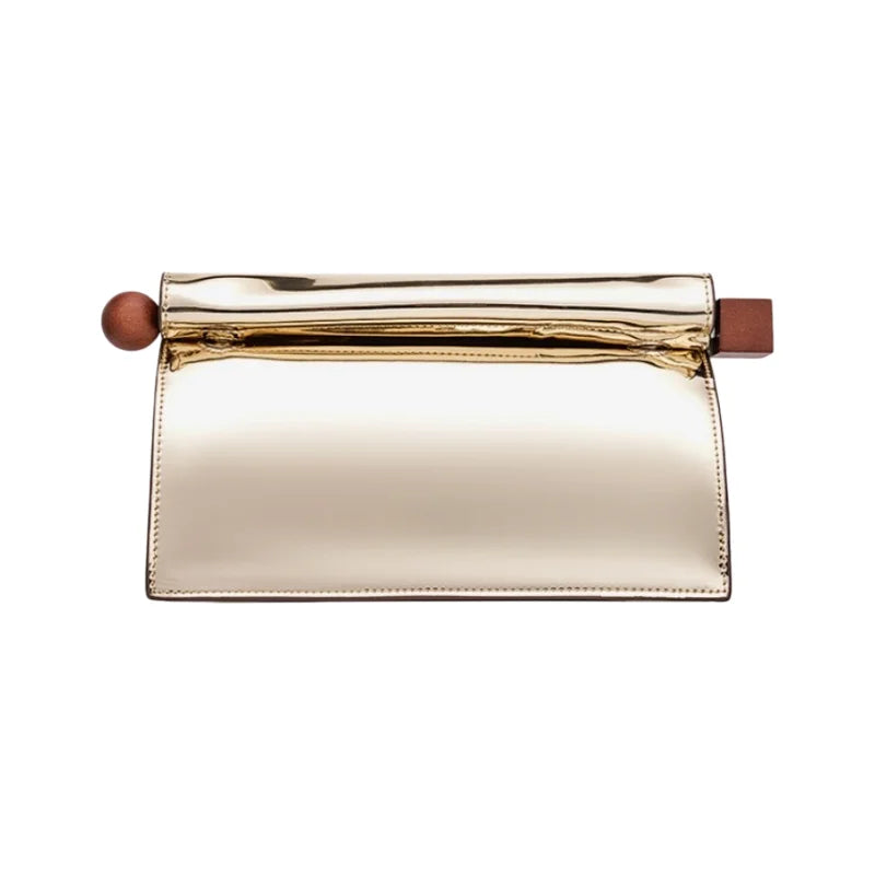 Large Silver Curled Edge Folding Handbag Fashion Premium Metalic Single Shoulder Crossbody Bag High Texture Leather Clutch Bag