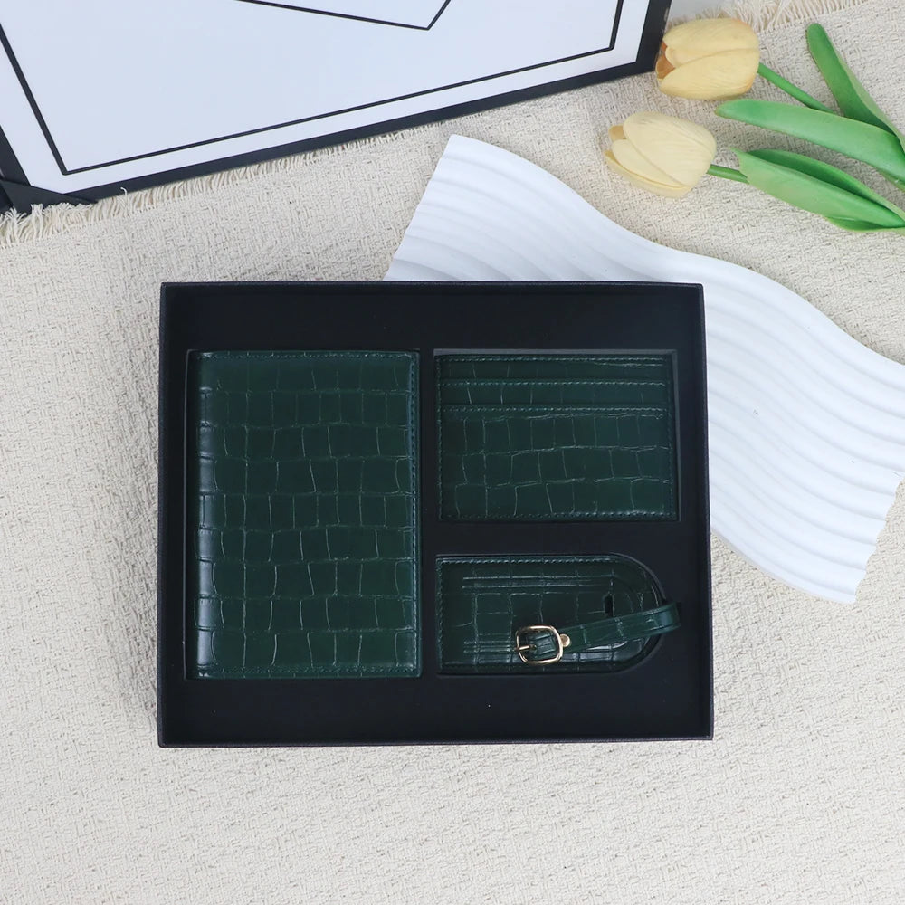 Customized name PU leather luggage tag card bag passport bag gift box zero wallet card bag anti-loss card portable gift