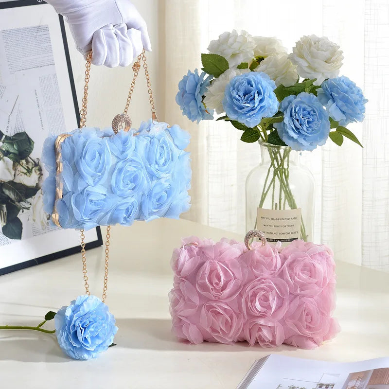 Wedding Dress Bag White Bride Clutches Ladies Party Handbag Purse Woman Evening Flower Bags Floral Wedding Shoulder Bags