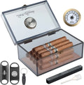 Acrylic Humidor - Cigar Box With Hygrometer, Humidifier & Accessories, Holds 20 Cigars