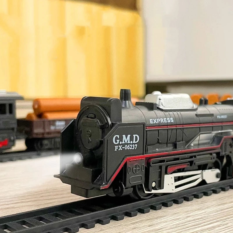 Classical Railway Freight Train Toy Electric Christmas Train Track Set with Light Tracks Model Toys for Kids Gift Children