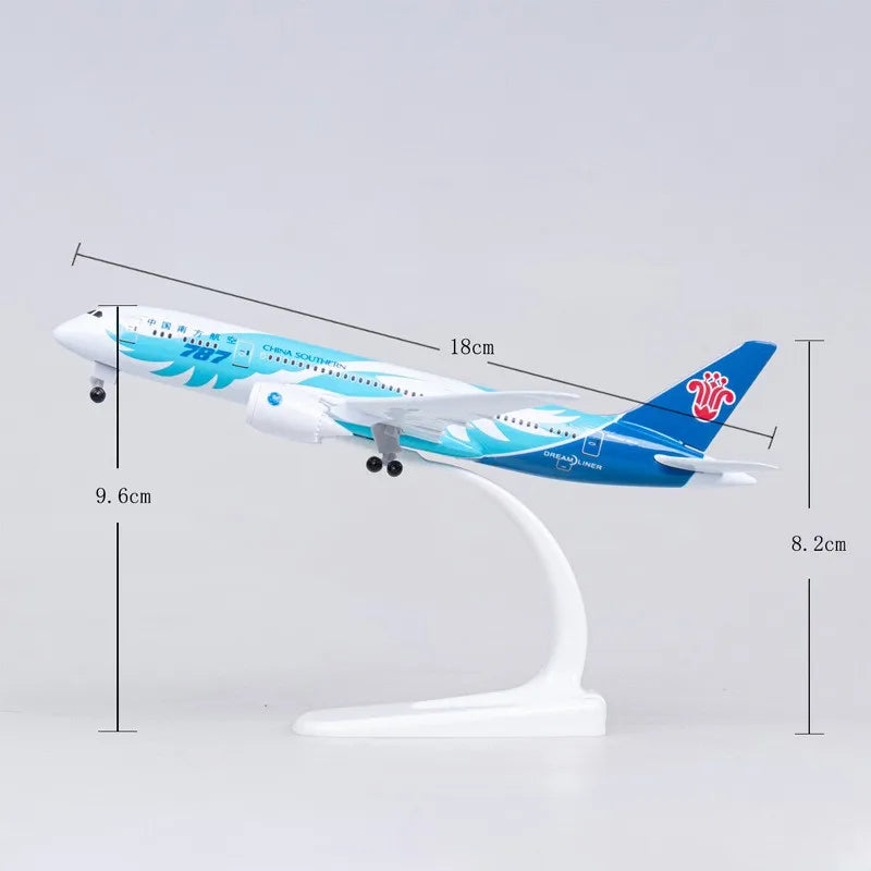 1/300 scale 20cm China Southern B787 Diecast Metal Toy Airplane Model Kit with Stand ＆Wheel for Collections Displays or Gift