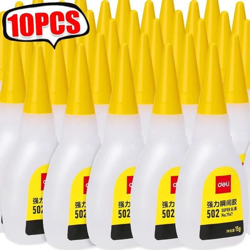 1-10Pcs Deli 502 Super Glue Instant Quick-drying Cyanoacrylate Adhesive Leather Rubber Wood Metal Strong Bond Liquid Glue Tool