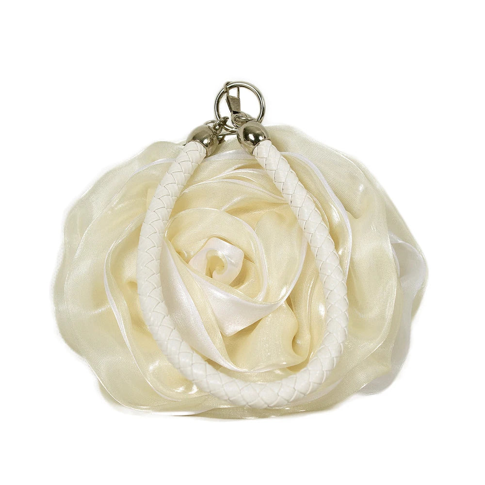 Women's Silk Wedding Clutch with Camellia Flower, Elegant Bride Evening Bag for Wedding Party Prom, Vintage Handbag