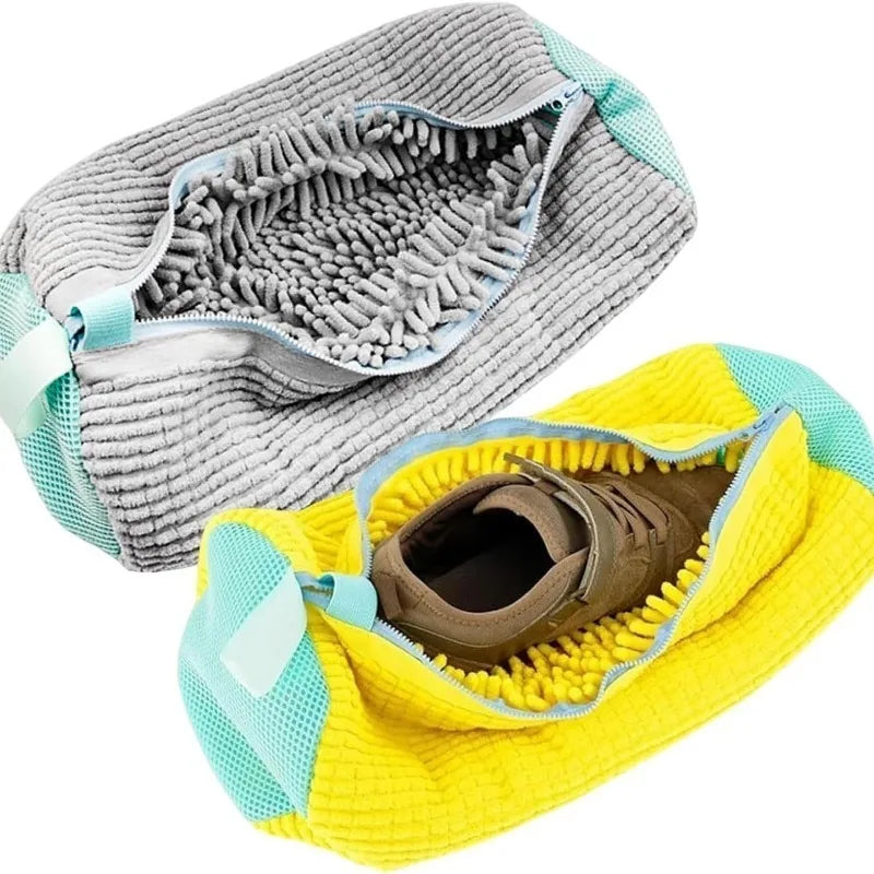 Shoe Washing Machine Bag Fluffy Fiber 360 Surround Cleaning Reusable Durable Laundry Bag With Zipper Closure 1Pc For Sneakers