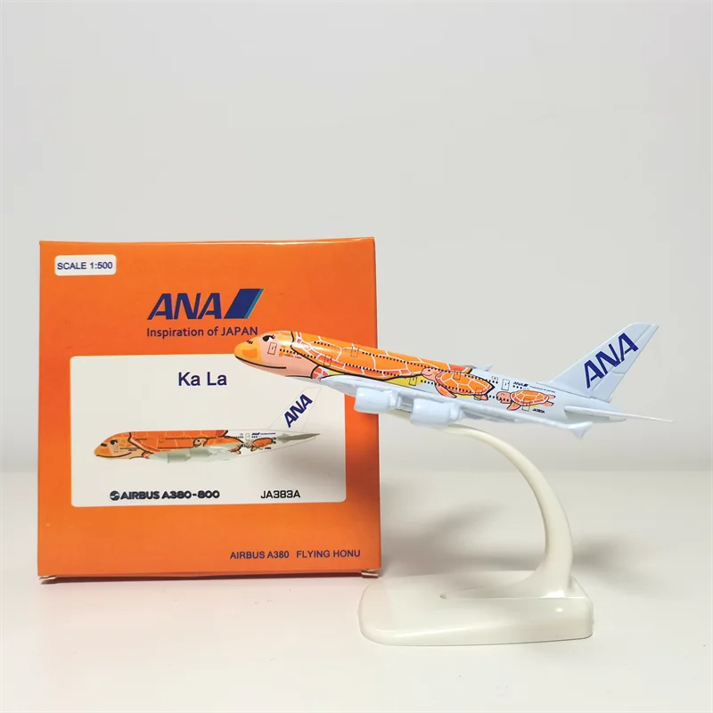 New 14CM 1/500 Scale Airbus A380 Japan ANA Airlines Blue Turtle KaLa Plane Model Alloy Aircraft Airplane Collection Display Fans