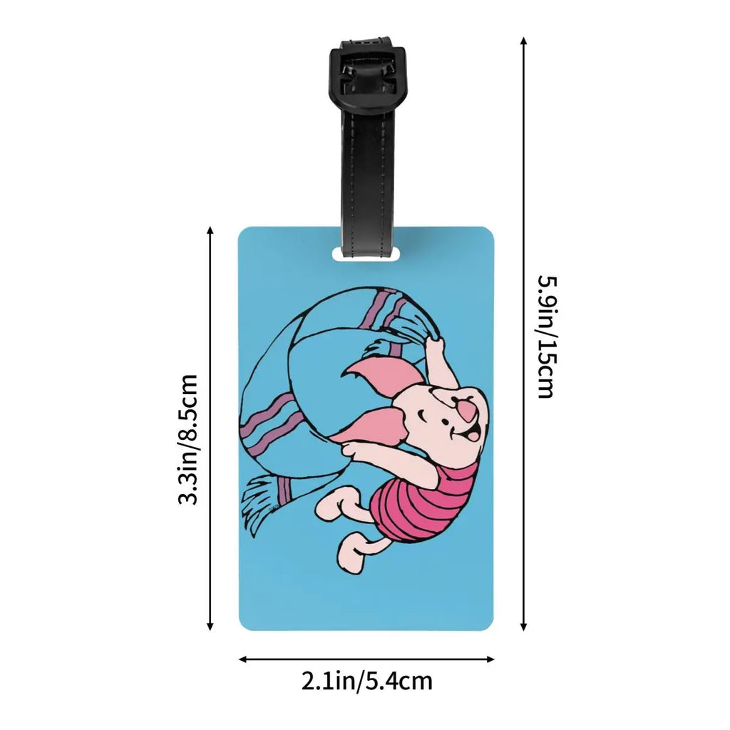 Custom Happy P-Piglets Anime Big Movie Luggage Tag With Name Card Privacy Cover ID Label for Travel Bag Suitcase