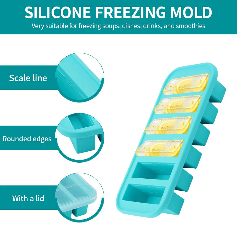 2 or 3-piece Silicone Freezer Tray Mold with Lid, Storage Box Food Box, Storage Containers for Soup, Broth, Meal Prep, Ice Cubes