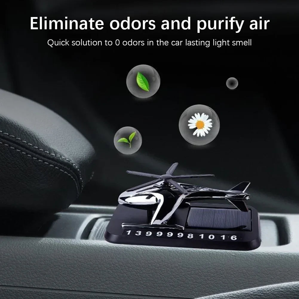 Solar Car Air Freshener With Hidden Phone Plate Helicopter Styling Propeller Perfume Diffuser Auto Novelty Fragrance Accessories