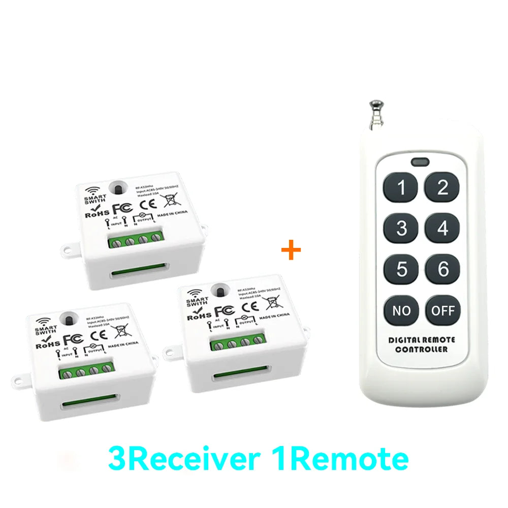 Mini Wireless Smart Light Switch with Remote Control 1000M Distance 433 Mhz RF Relay Receiver 220V Swi