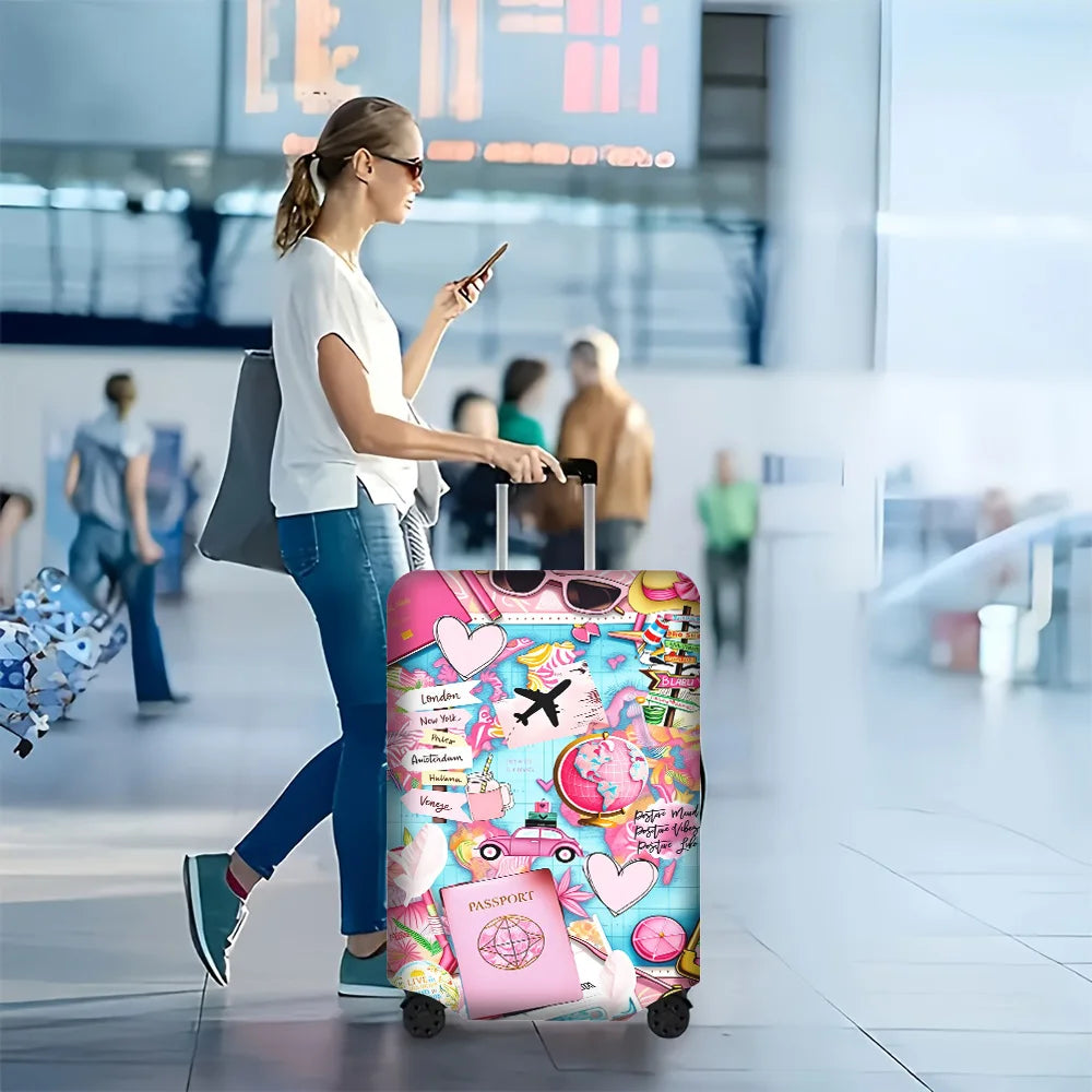 1PC Tropical Pink Travel Collage Print Luggage Cover for luggage sizes 18-32 inches; dust and elastic travel accessories to e