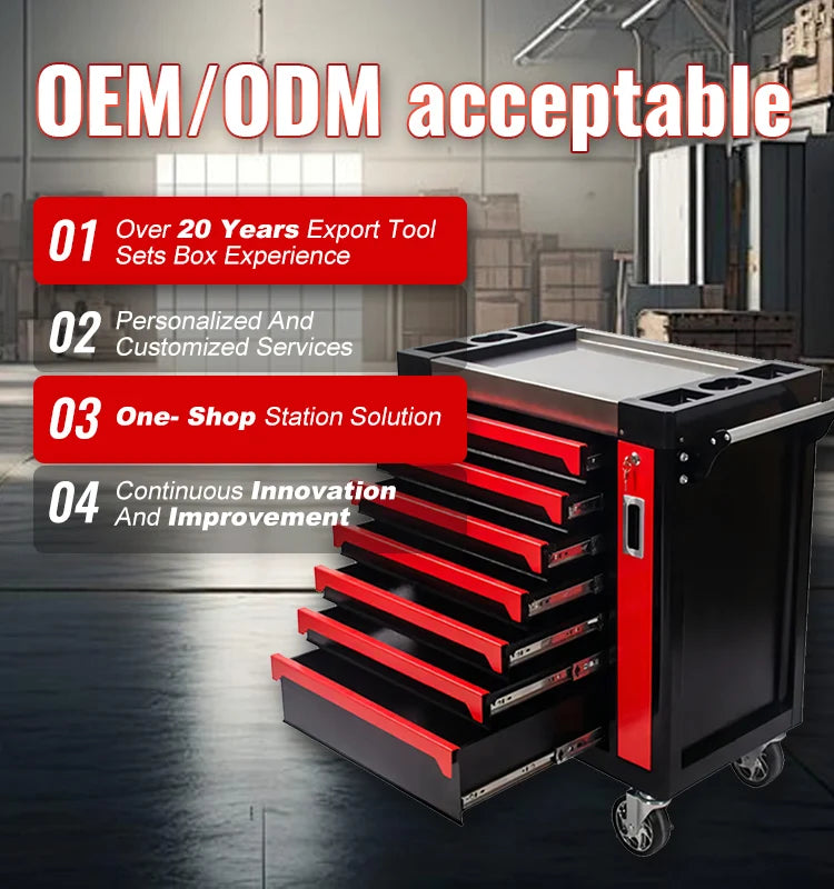 Heavy Duty Rolling Tool Chest with 201PCS Mechanics Tool Set 5-Tray Mobile Workshop Service Cart for Garage & Auto Repair