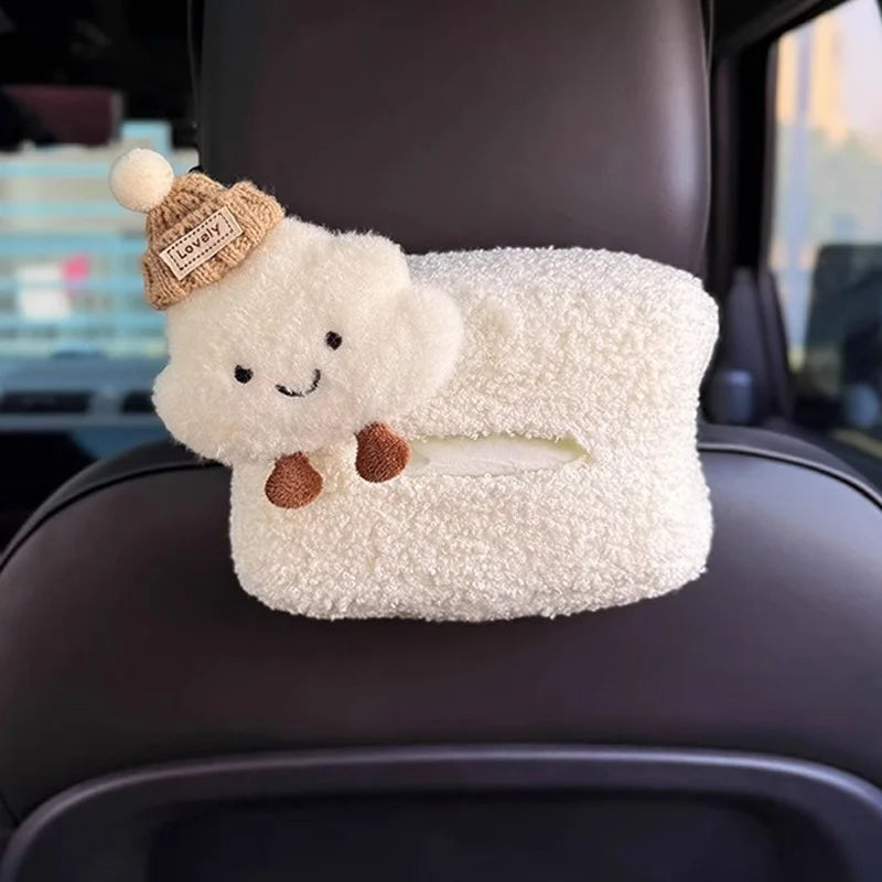 Cute Cartoon Hat Cloud Car Tissue Box For Armrest Paper Holder Auto Hanging Napkin Bag for Back Seat Headrest Organizer Storage