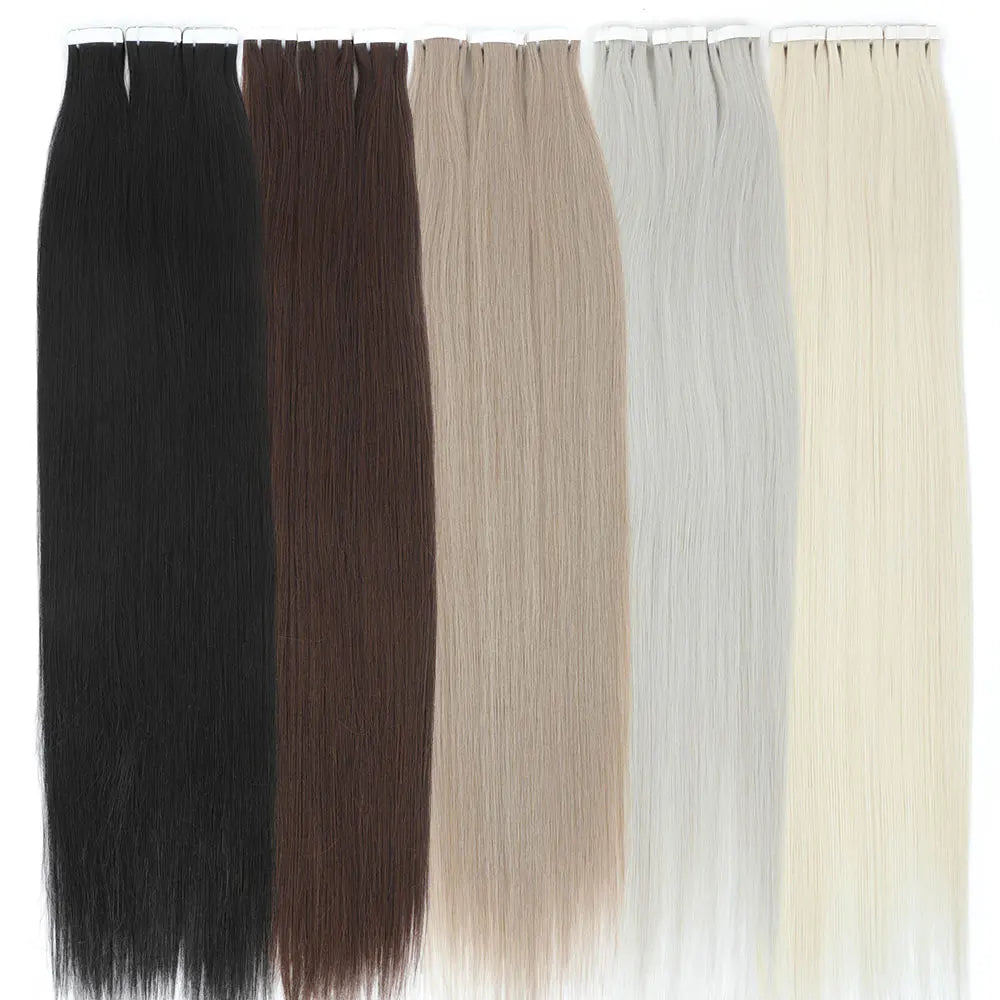26" Straight Tape In Hair Extensions 20pcs 50 Grams Heat Resistant Fiber Colored Tape In Hair Double Sided Adhesives Hair