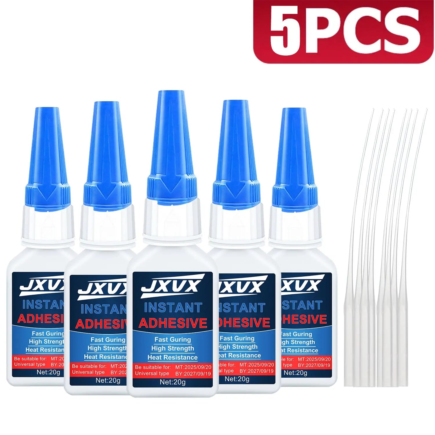 New 495 Multi-Purpose Super Glue Original Cyanoacrylate Adhesive 5-second quick-dry Instant Fast Adhesive Rubber Wood Glass Stronger All Bonding Glue 20g Includes precision dispenser 5PCS.