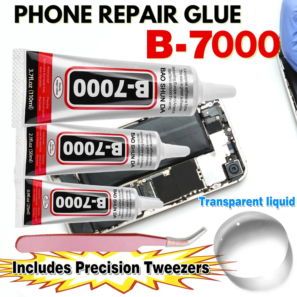 15ML 50ML 110ML B-7000 Clear Contact Universal Glass Plastic DIY Glue B7000 with Precision Applicator Glue B-7000 Mobile Phone Screen High-Strength Waterproof Adhesive Includes precision tweezers.