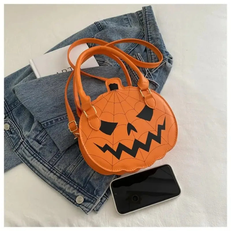 Halloween Single-Shoulder Bag, New Color-Blocking Hand-Held Women's Bag, Simple PU Material Single-Shoulder Pumpkin Bag