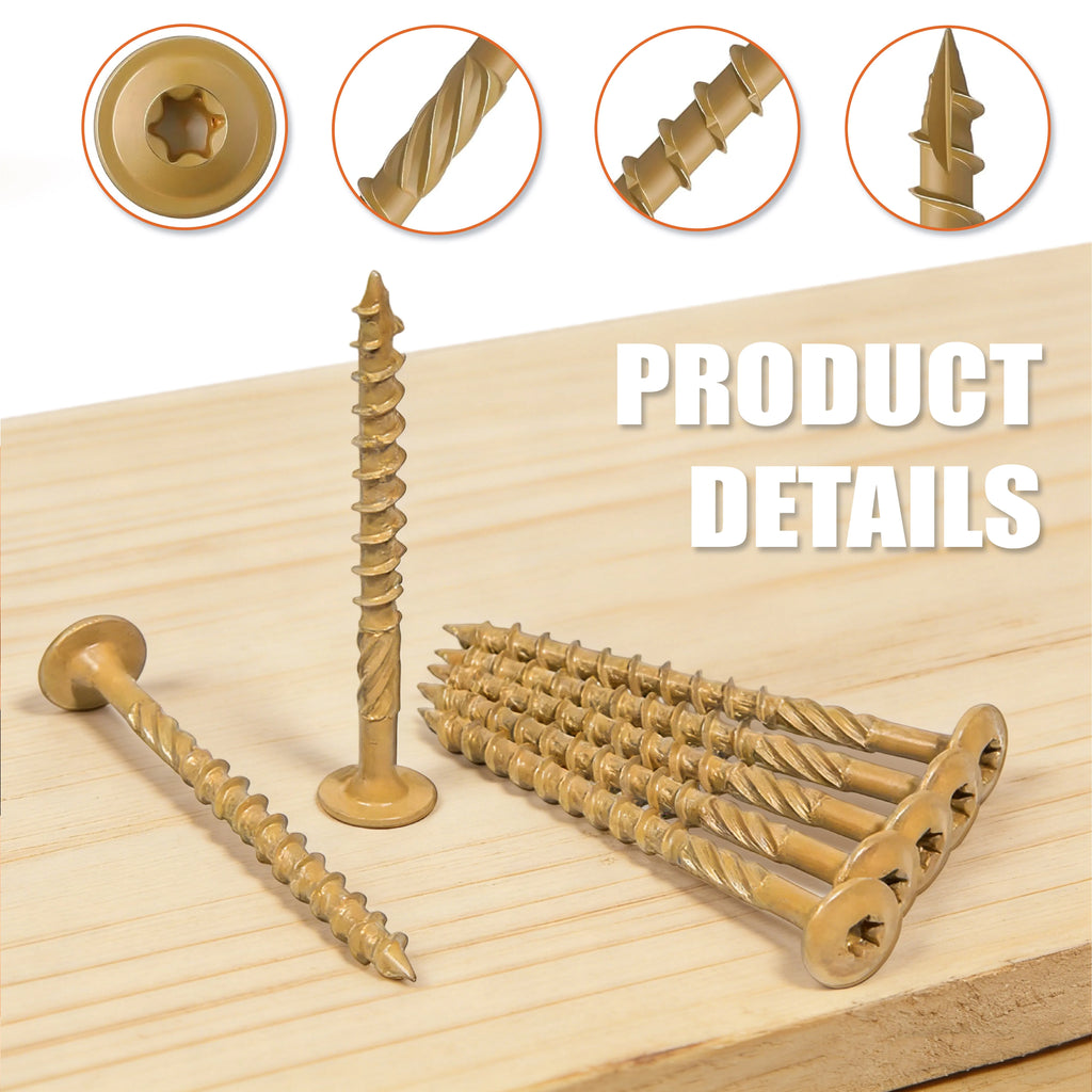 30pcs Heavy Duty Lag Screws - #14×3/4/5/6inch targe Wood Structural Screws with Oxide Coating, With 1pcs Star Drive bit & Self-Locking, Full Thread for Lumber, Black/Yellow,  Ideal for Outdoor, Home And Industrial