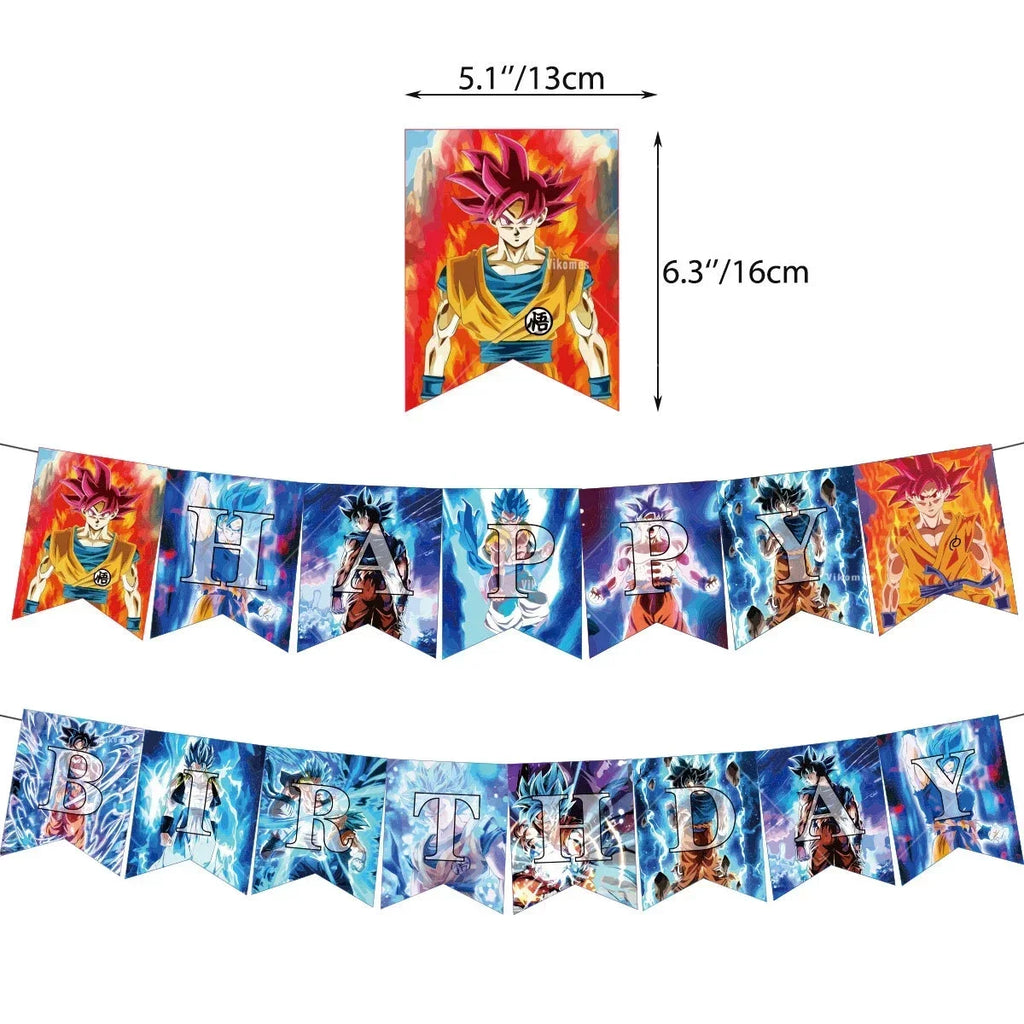 Dragoned Ball Z Balloons Happy Birthday Banner Goku Vegeta Ballons Party Decoration Plate Disposable Tableware Cake Topper Toy