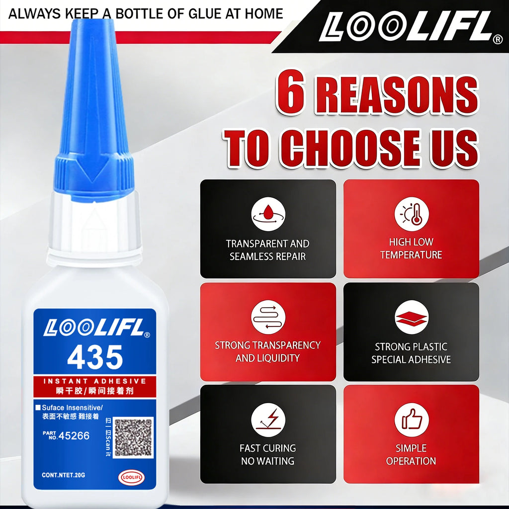 435 Extra Strong Super Glue Instant Quick-Drying Cyanoacrylate Adhesive for Leather Rubber Wood Metal Slime Bond Liquid Glue Too
