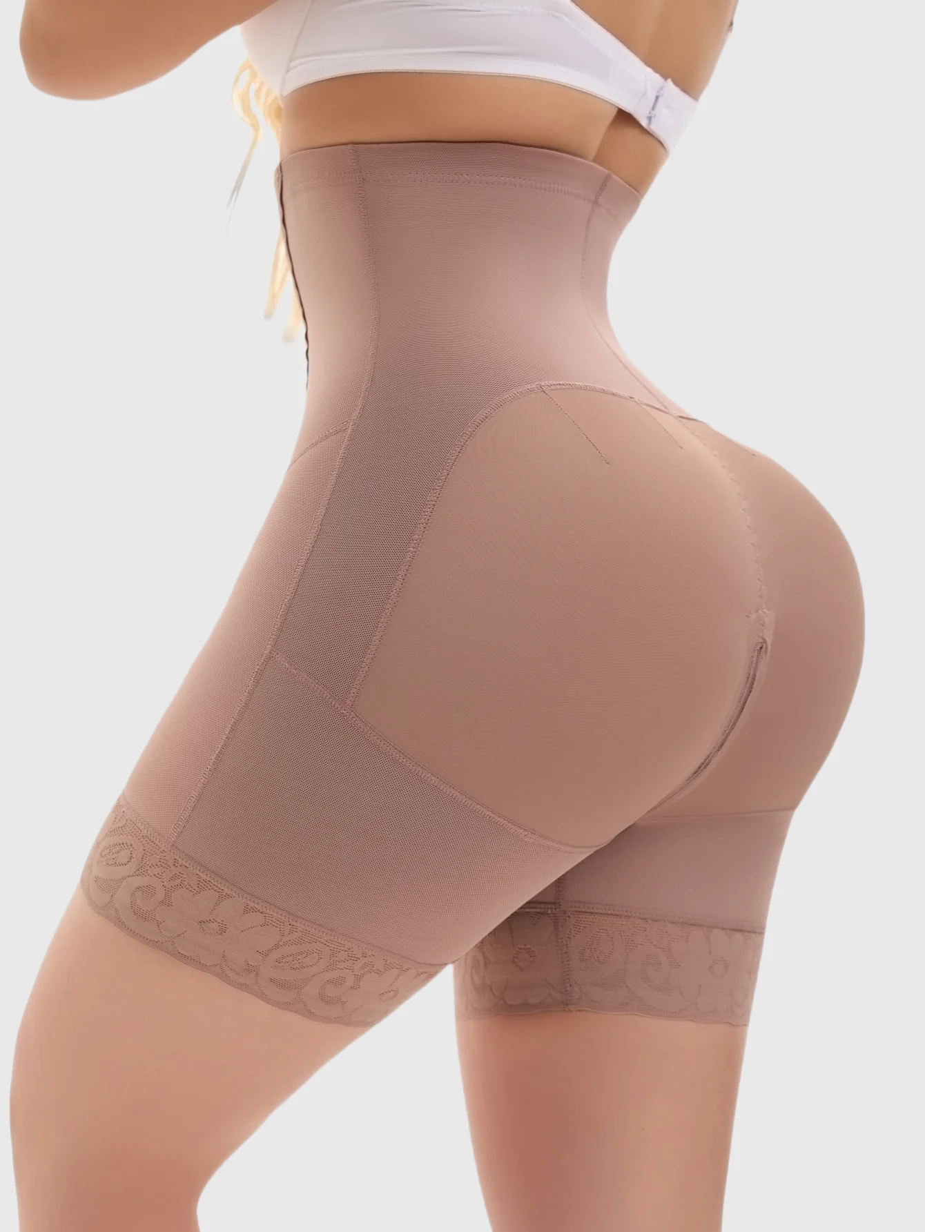 1pc Women High Waist Shaping Shorts, Zipper Closure, Tummy Control, Butt Lifting Shapewear Jumpsuit