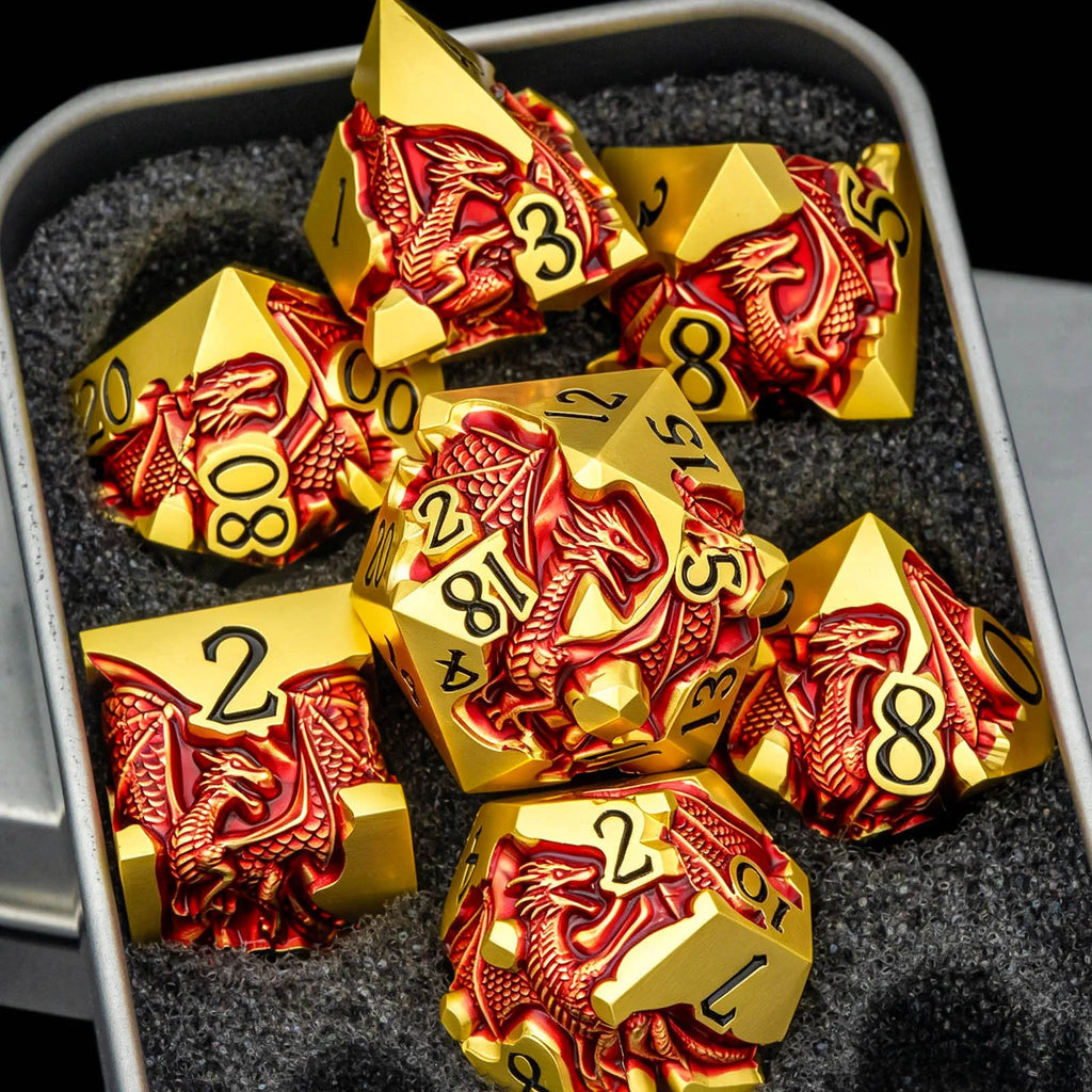Dragon DND Dice Set for Role Playing Game, Blue Metal D&D Dice Set Dungeons and Dragons, 7Pcs RPG Polyhedral D and D Dice Set
