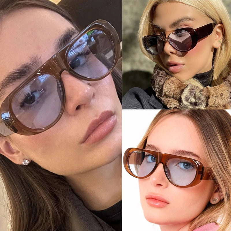 Hiking Camping 4pcs Sets Fashion Women Large Frame Anti Light Glasses UV400 Oval Female Advanced Minimalist Style Glasses