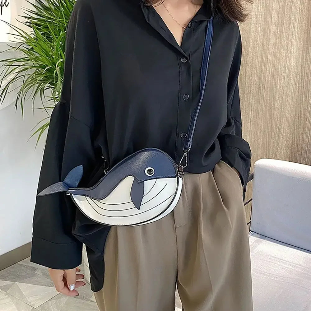 Cartoon Shoulder Bag Personalized Pu Leather Animal Shaped Phone Purse Little Whale Crossbody Bag Women