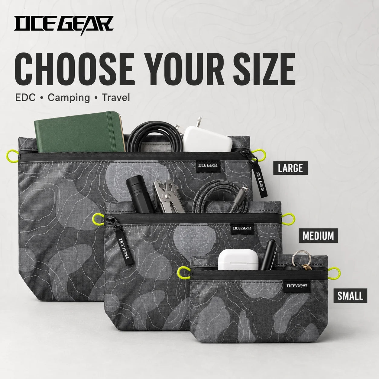 OCE GEAR Tyvek Ultralight Outdoor Organizer Pouch Water Resistant Zipper Storage Bag for Hiking Camping Travel EDC Gear 3 Sizes