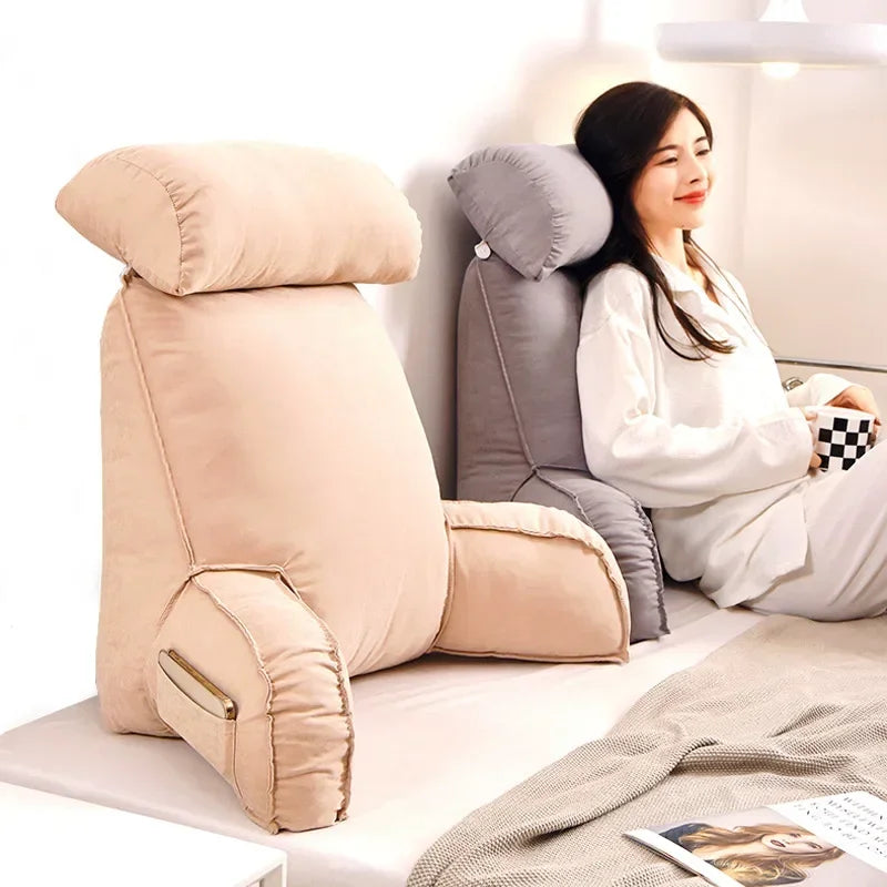 Large backrest reading pillow with arm and neck pillow filled with pearl cotton for comfortable and full support.