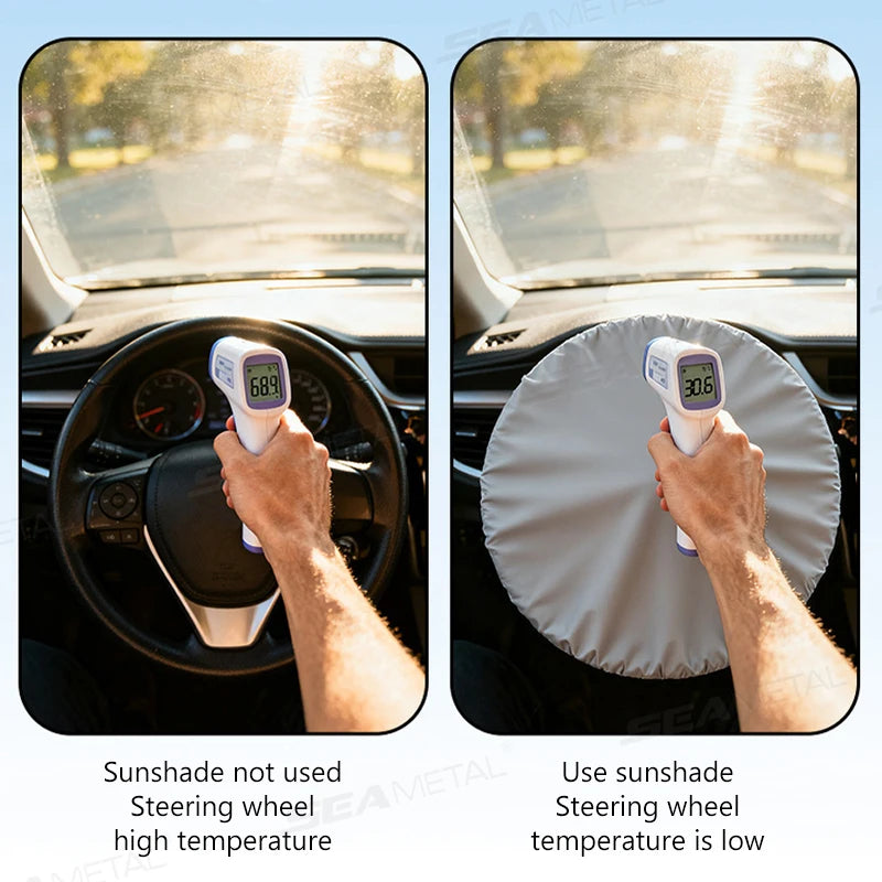 SEAMETAL Car Steering Wheel Anti-Heat Sun Shade Cover Sunscreen Insulation Sun-proof Anti-UV Protect Shield Interior Accessories