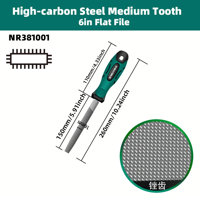 AMR 1pc Metal File 6 Inch Professional Carbon Steel Flat/Half-Round/Triangular Square Round File for Metal Work