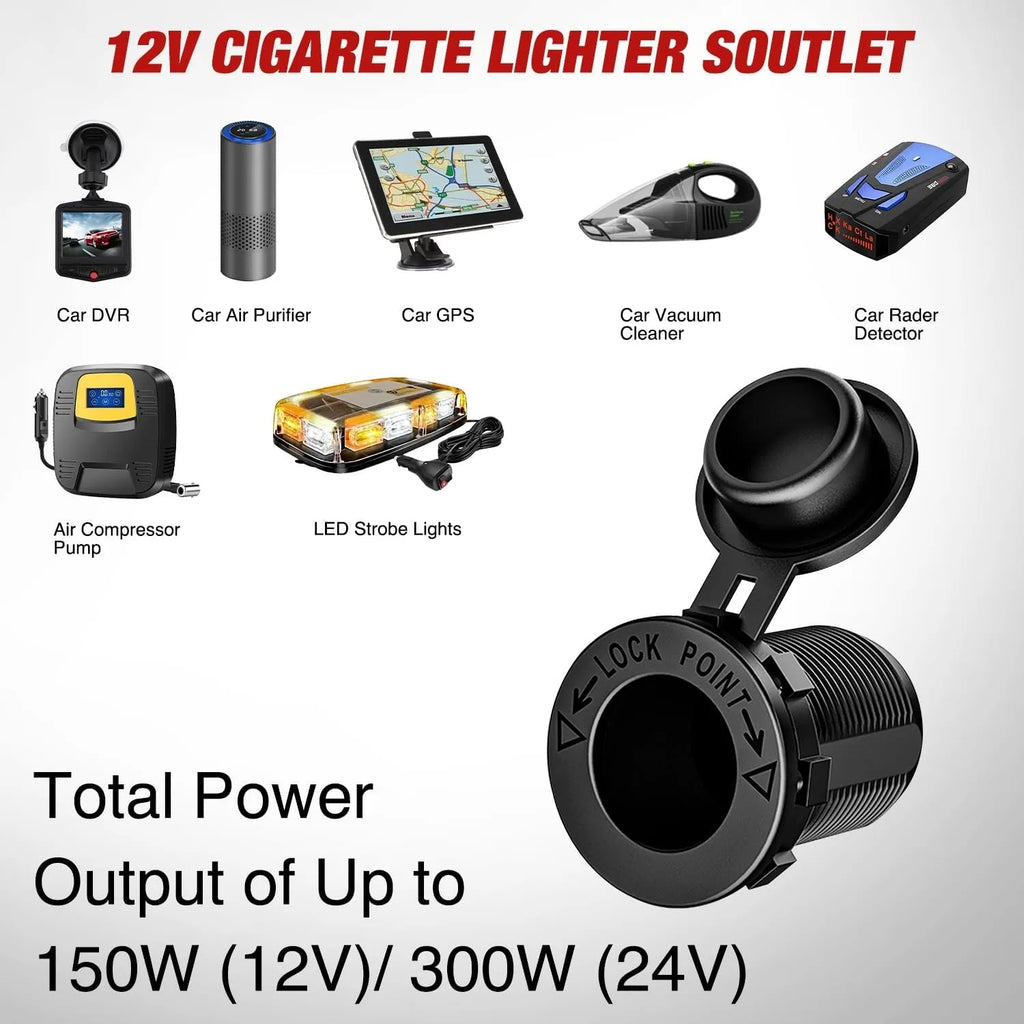 Nilight QC 3.0 Dual USB Charger and Cigarette Lighter Socket Pre-Wired 12V-24V with Cigar Power for Cars Trucks