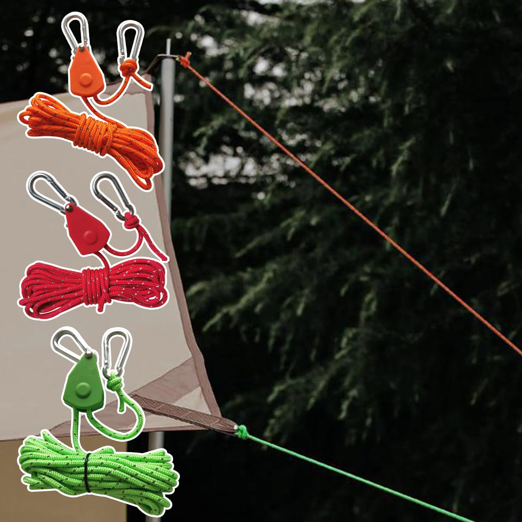 Travel Portable Clothesline with Buckle Outdoor Camping Tent Umbrella Rope Windproof Pulley Adjuster Ropes Lamp Hanging Tool
