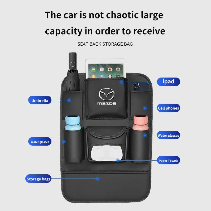 For Mazda 3 5 6 SKYACTIV Axela Atenza CX30 CX5 CX8 CX9 MX5 RX8 RX7 BT50 Car Seat Organizer Seat Back Storage Bag Pad Accessories