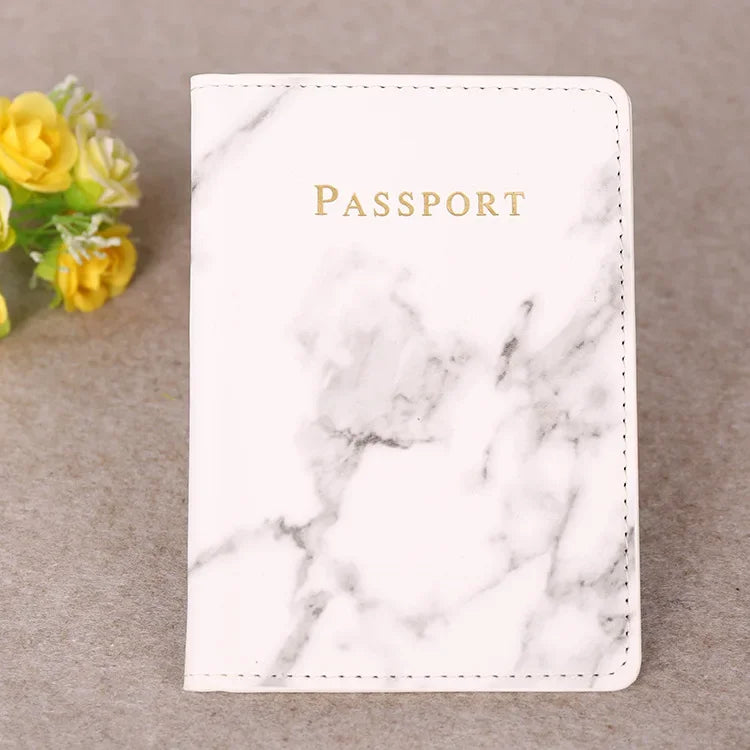 Women Men Passport Cover Pu Leather Marble Style Travel ID Credit Card Passport Holder Ticket Protective Packet Bag Wallet Pouch