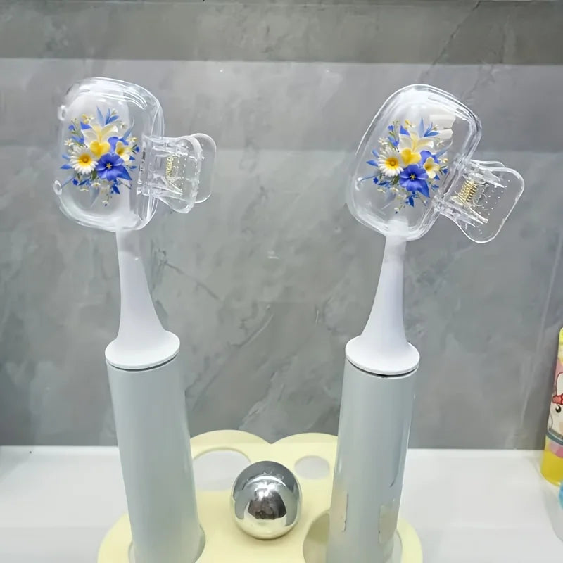 2pcs Fresh Violet Floral Portable Dustproof Odorless Toothbrush Case with Ventilation Holes to Keep Brush Heads Clean and Dry