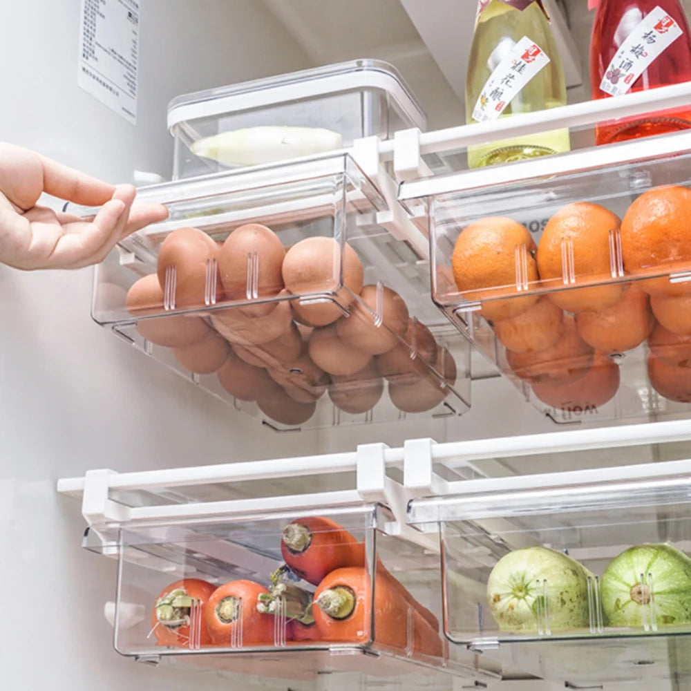 Refrigerator Pull Out Transparent Storage Box Food Container Plastic Transparent Fridge Storage Bin Containers