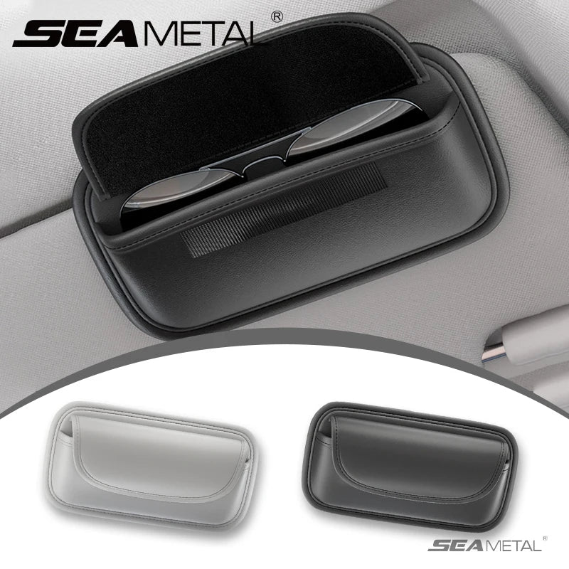 SEAMETAL Car Visor Glasses Case Leatherette Large-Capacity Sunglasses Holder Sun Visor Eyeglasses Protection Box Scratch-Free