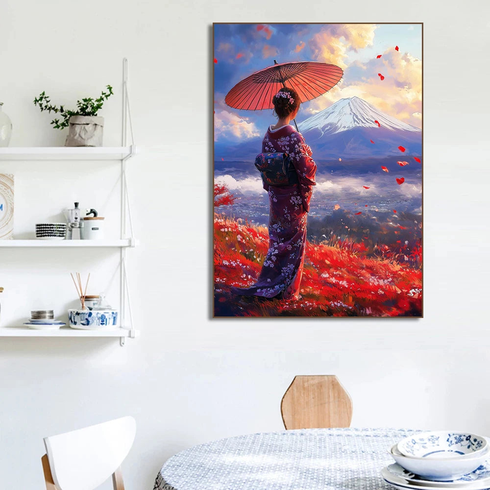 Japanese Samurai Geisha Umbrella Bonsai Sakura Art Poster Landscape Canvas Painting Wall Prints Picture for Room Home Decor