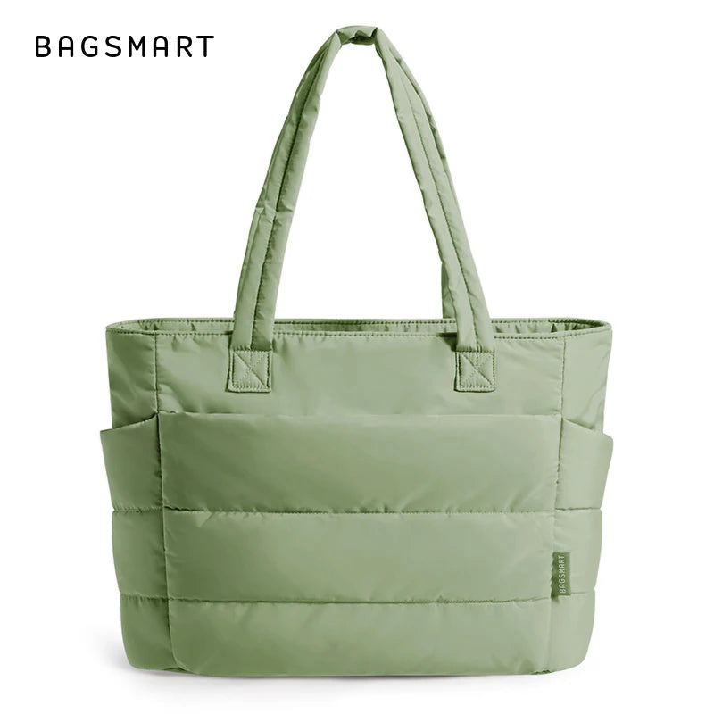 BAGSMART Women's Bag Solid Color Tote Bag Commuting College Padded Shoulder Bag Leisure Simple Female Handbags for Travel