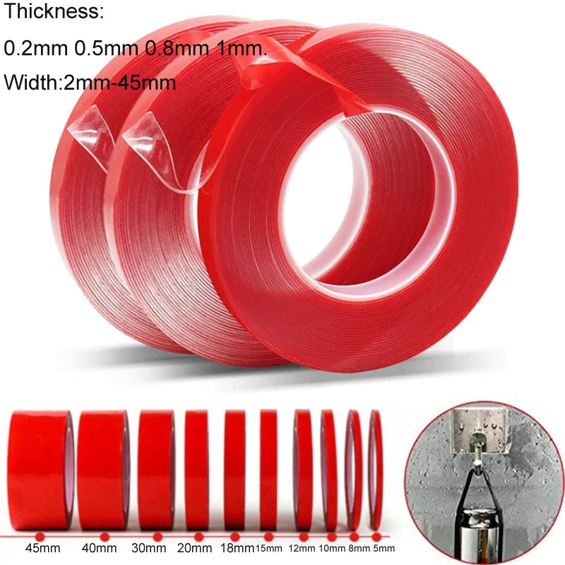 2mm-45mm Double Sided Adhesive Tape Acrylic Transparent No Traces Sticker for LED Strip Car Fixed Tablet Fixed
