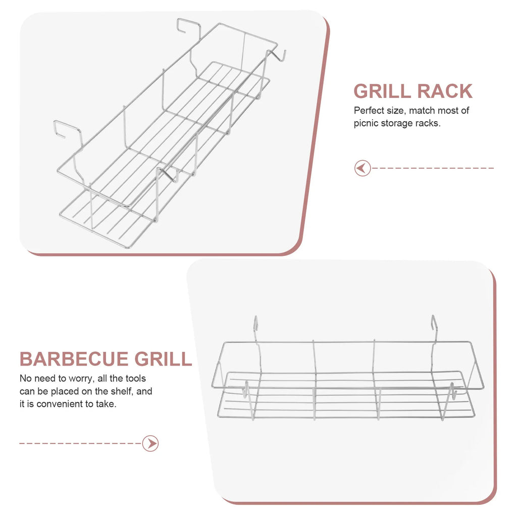 Stainless Steel Bbq Storage Basket Curved Hooks Grill Side Hanging Rack Outdoor Picnic Cooking Tool Holder Camping Cookware